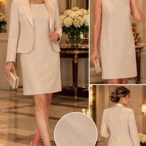 Kasper Women's Size 10 Ivory Jacquard Dress & Blazer 2 Piece Formal Suit